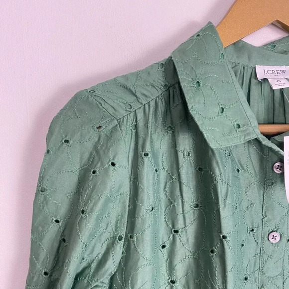 NWT J. Crew Green Eyelet Mini Shirtdress - Picture 10 of 14